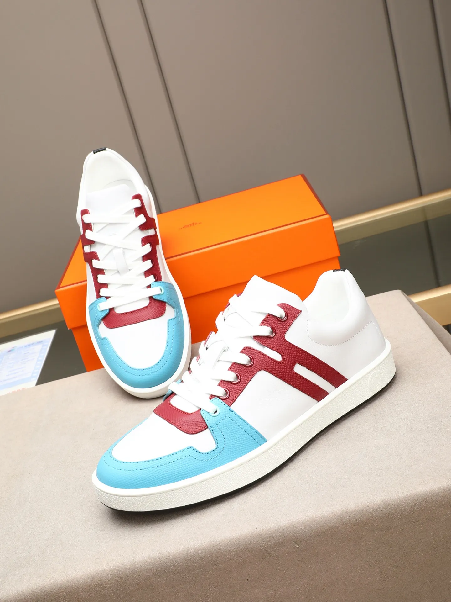 Men's shoes 💰720 [HERMES] Hermès - High-end quality original 🔍🔍🔍 casual sneakers - Upper: 🔝 Napa calfskin, shoe body sewn with brand 'H' totem - Lining: water-dyed cowhide - Outsole: original TPR. :38-44 (45, can be customized)